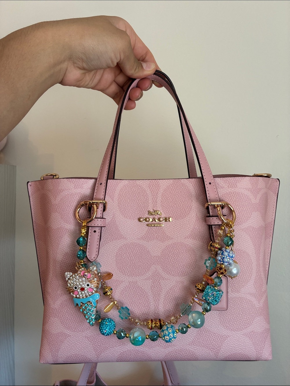 Crystal Cat Ice Cream Charm Beaded Bag Chain